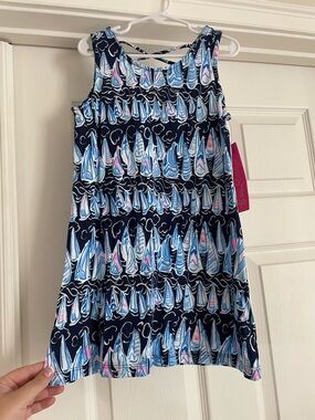 Girls Navy Blue Sailboat Print Dress